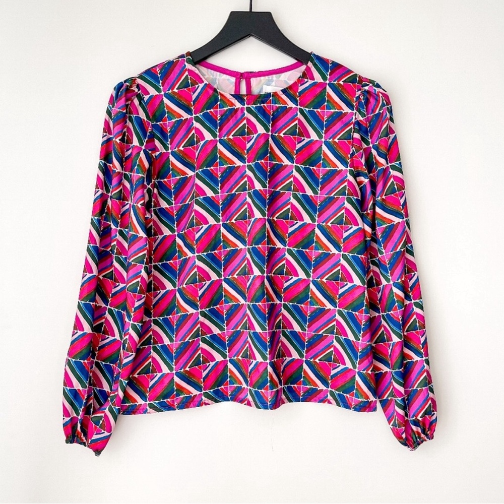 NWT Never A Wallflower | Blouse Top  Puff Sleeves Printed Pink |XS
